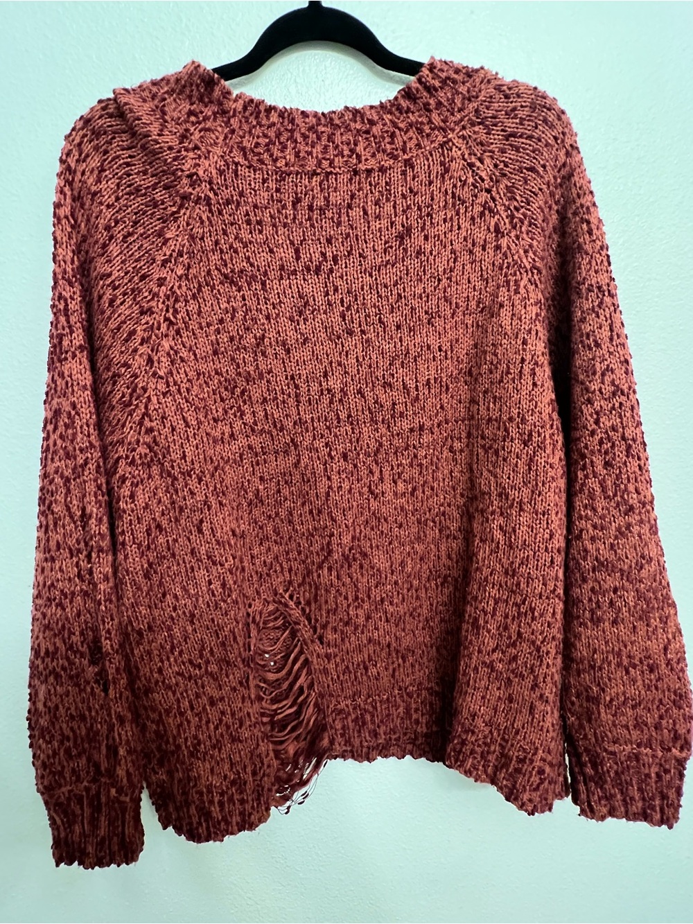 Umgee Distressed Chunky Knit Oversized Sweater - Burgundy (Medium) - Picture 8 of 9